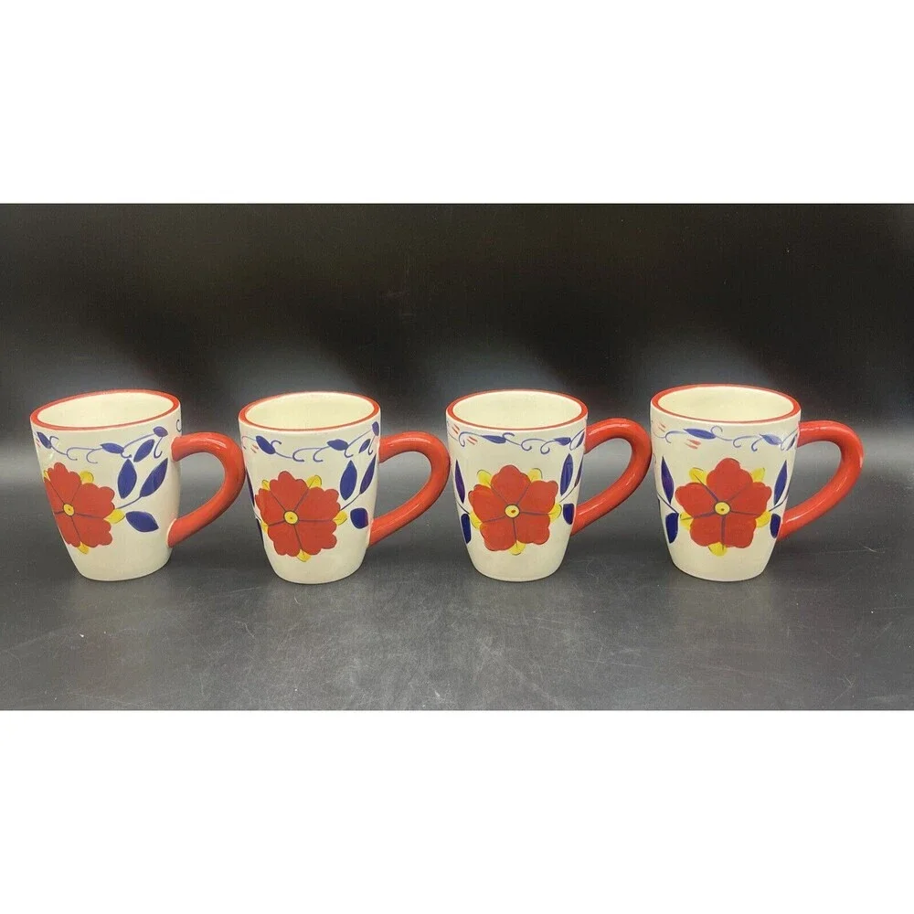 Pier 1 PORTALEGRE Floral Coffee Tea Cup Mug Set of‎ 4